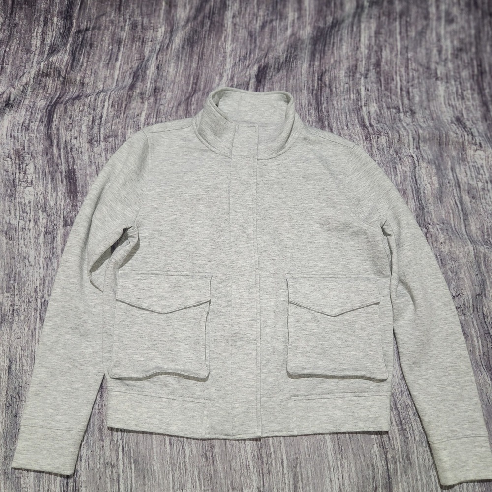 Stylus Womens Gray Full Zip Mock Neck‎ Jacket Small Pockets Casual